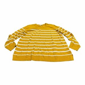 Gap Women’s Striped Cotton Sweater, Size XL, Mustard Yellow & White, Long Sleeve